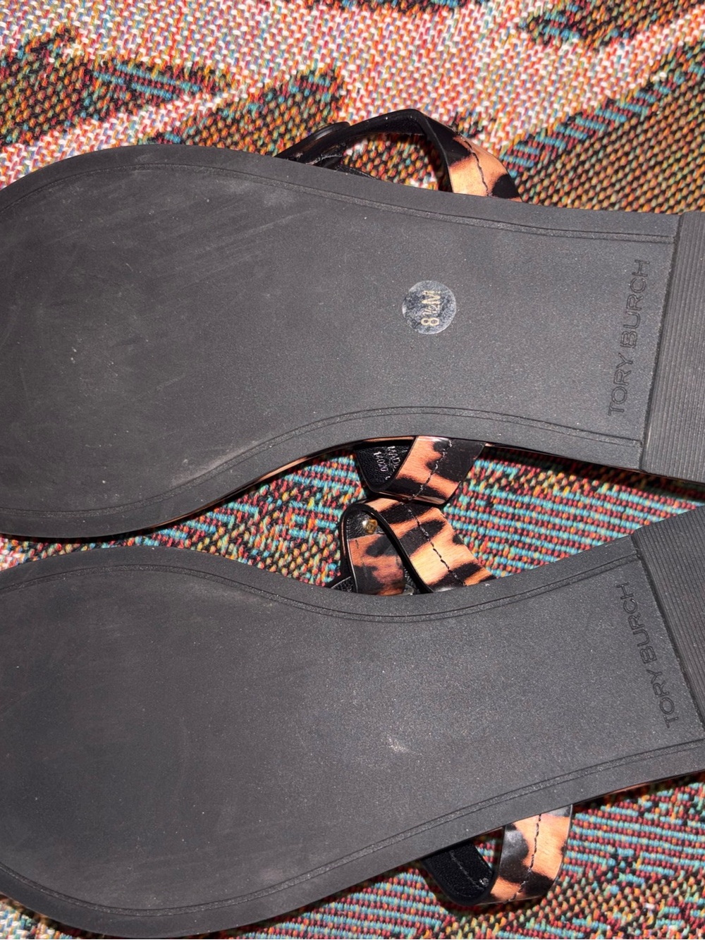 Tory Burch Miller Leopard Print Logo Thong Sandals - Brown & Black - Picture 5 of 5